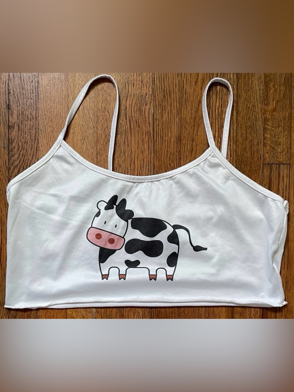 White Cow Graphic Cropped Tank Top